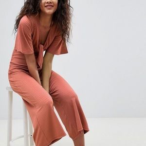 ASOS Ribbed Jersey Tie Front Jumpsuit